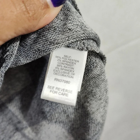 Cato Plaid Snap Front Hooded Black Grey Knit Tunic Top Hi Low Size L NEW w/FLAW - Picture 6 of 8